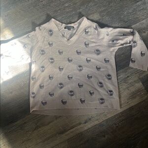 Skull Print Cashmere V-Neck Sweater